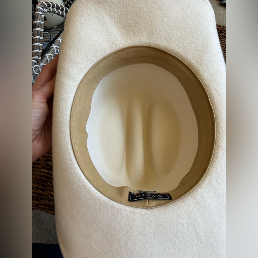 Wyeth Cream Wool Western Hat with custom leather Braided Band – One Size - Picture 7 of 8